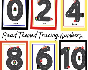 Road Themed Number Tracing - Digital Flashcards