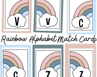 Boho Rainbow Alphabet Match Cards
