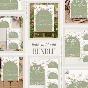 Floral Baby Shower Printable Bundle: Editable Invitation, Sign, Cards (Canva Template)