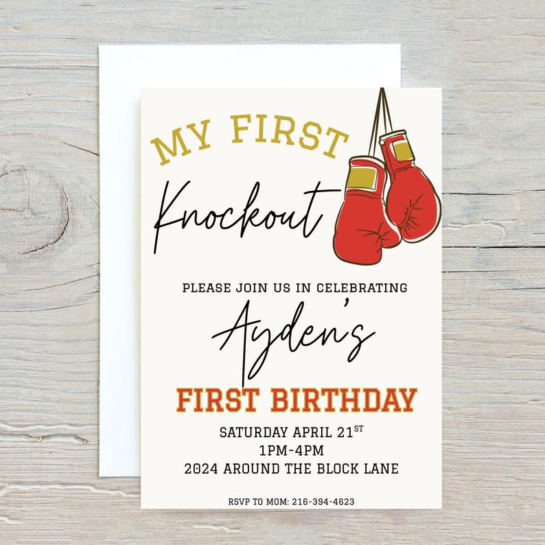 Boxing 1st Birthday Invitation: My First Knockout Party (digital ...