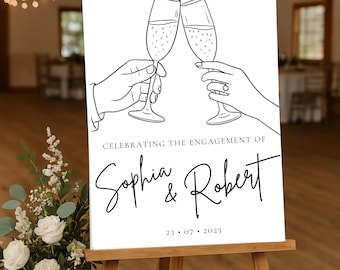 Minimalist Engagement Party Welcome Sign: Champagne Art (Digital Download Canva Template 18x24 in)