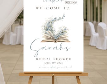 Her New Chapter Begins Bridal Shower Welcome Sign, Book Theme (Editable Canva Template)