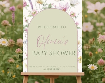 Wildflower Baby Shower Welcome Sign: Editable Boho Floral Decor (Digital Download, 18x24 inches)