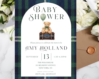 Classic Polo Baby Shower Invitation | Teddy Bear Suitcase Theme | Editable Instant Download
