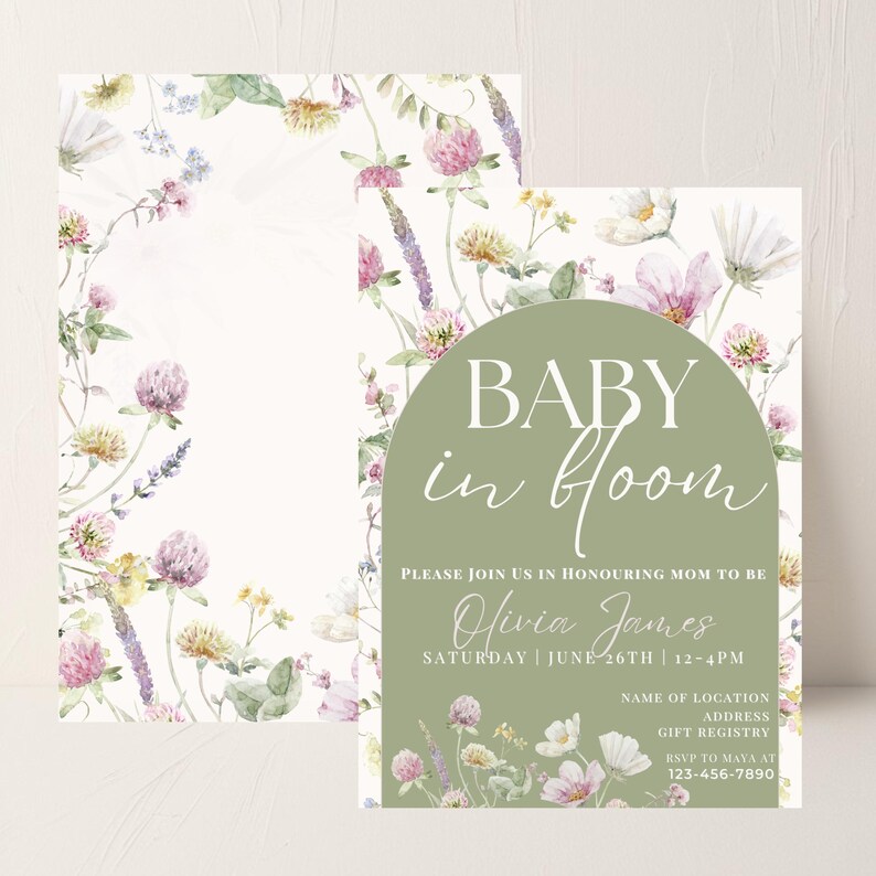 Floral Baby Shower Printable Bundle: Editable Invitation, Sign, Cards ...