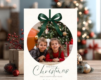 Ornament Photo Christmas Card Template | Editable Canva Holiday Card (Digital Download)