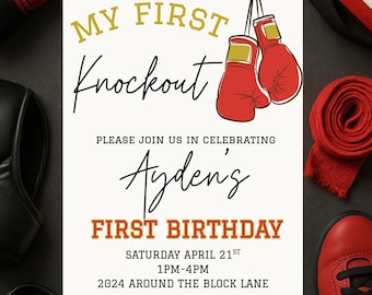 Boxing 1st Birthday Invitation: My First Knockout Party (Digital Download)