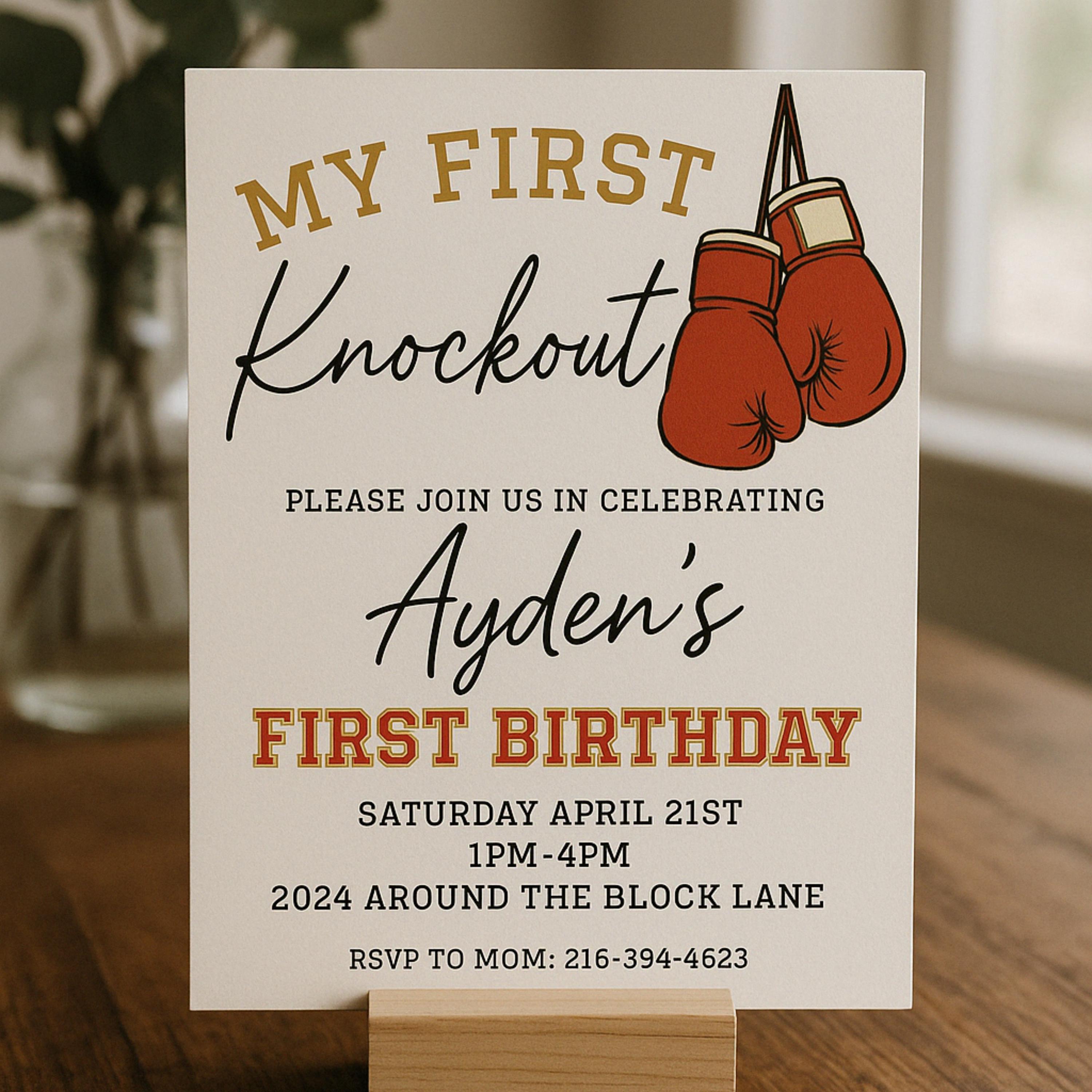 Boxing 1st Birthday Invitation: My First Knockout Party (digital ...