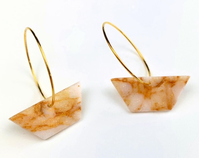 Gold Hoop with Gold Marble Clay Trapeze Dangle Earrings