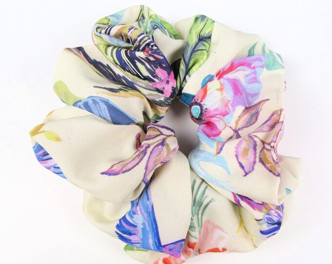 Bright Floral Poly Satin Scrunchie
