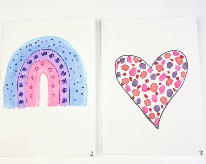 Water Colour Heart or Rainbow Gift Card, Greeting Card, Birthday Card
