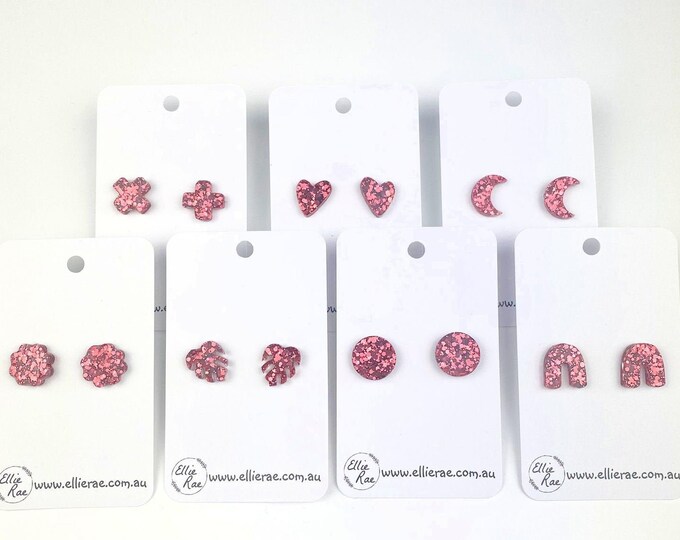 Red Rose Gold Chunky Glitter Resin Stud Earrings