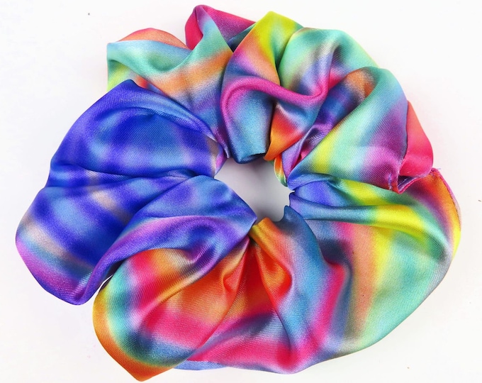 Bright Rainbow Satin Scrunchie