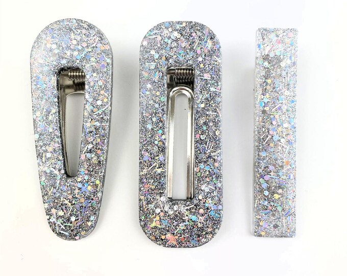 Silver Holographic Glitter Resin Hair Clip Barrette