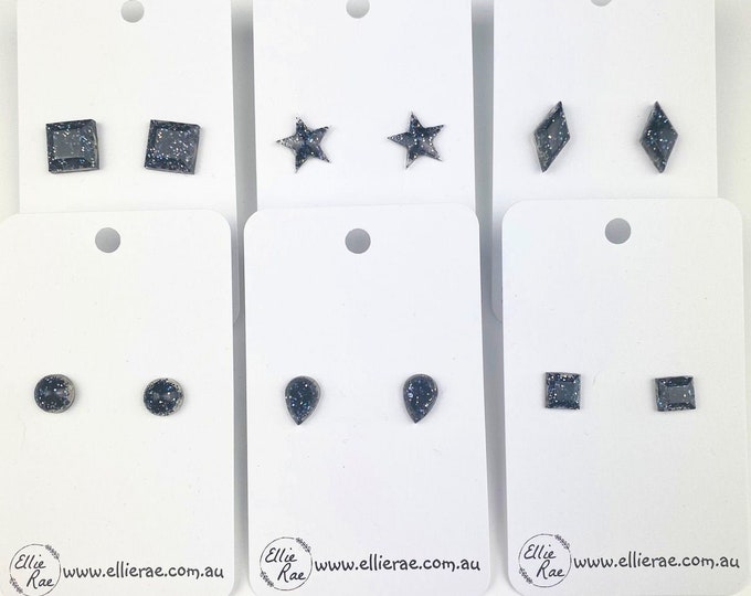 Black Chunky Glitter Resin Stud Earrings