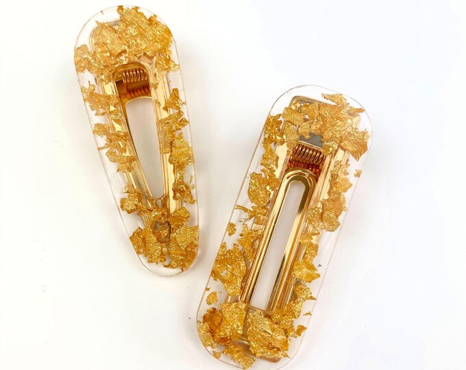 Gold Foil Flake Resin Hair Clip Barrette