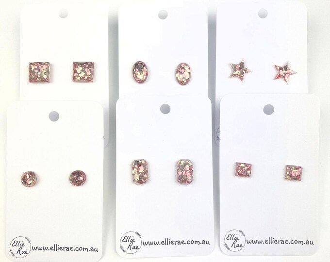 Copper Rose Gold Glitter Resin Stud Earrings