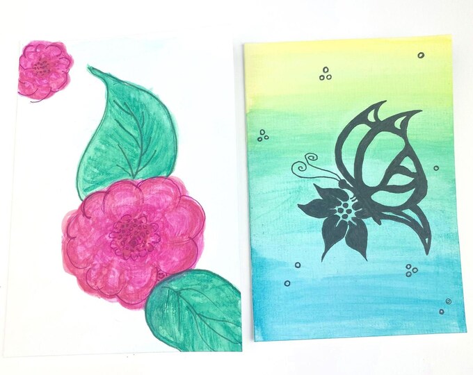 Water Colour Floral and Butterfly Gift Card, Greeting Card, Birthday Card