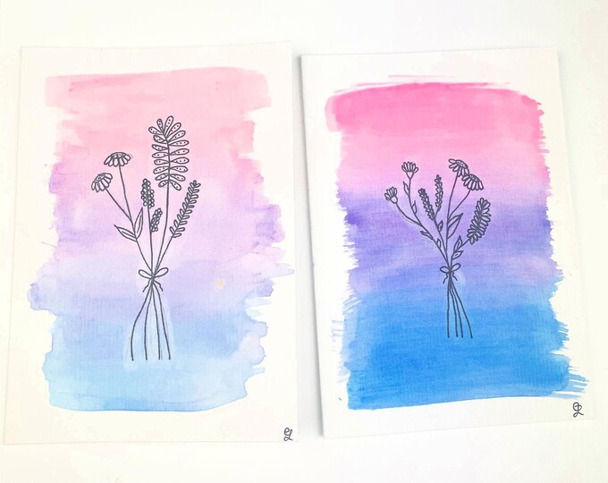 Water Colour Pastel Ombre Flowers Gift Card, Greeting Card, Birthday Card