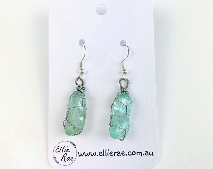 Green Calcite Wire Wrapped Crystal Gemstone Earrings