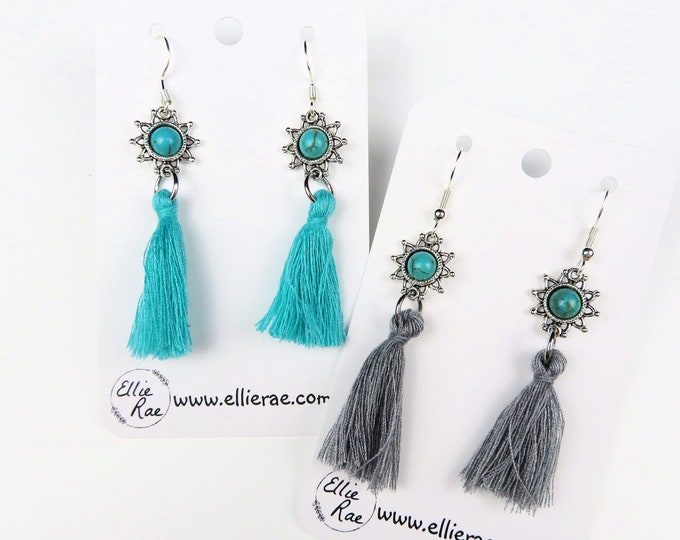 Turquoise Star Charm and Tassel Dangle Earrings