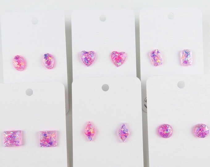 Butterfly Pink Glitter Resin Stud Earrings