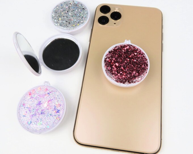 Glitter Resin Compact Mirror Pop Sockets