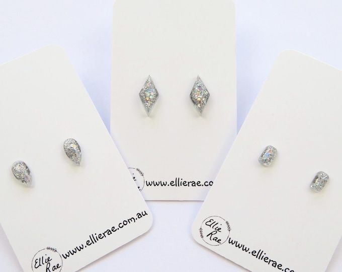 Silver Chunky Glitter Resin Stud Earrings