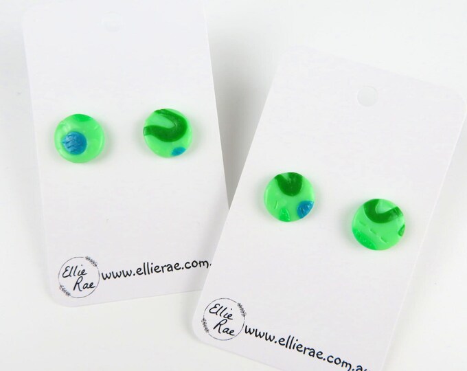 Green Pattern Polymer Clay Round Stud Earrings