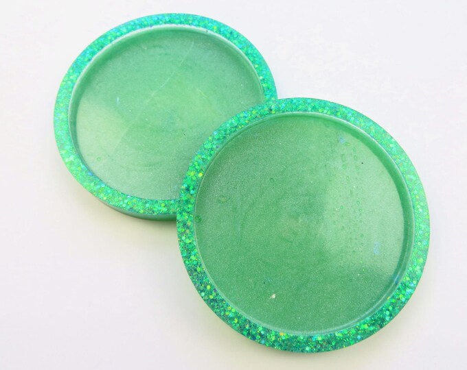 Green Mermaid Glitter Resin Round Coasters
