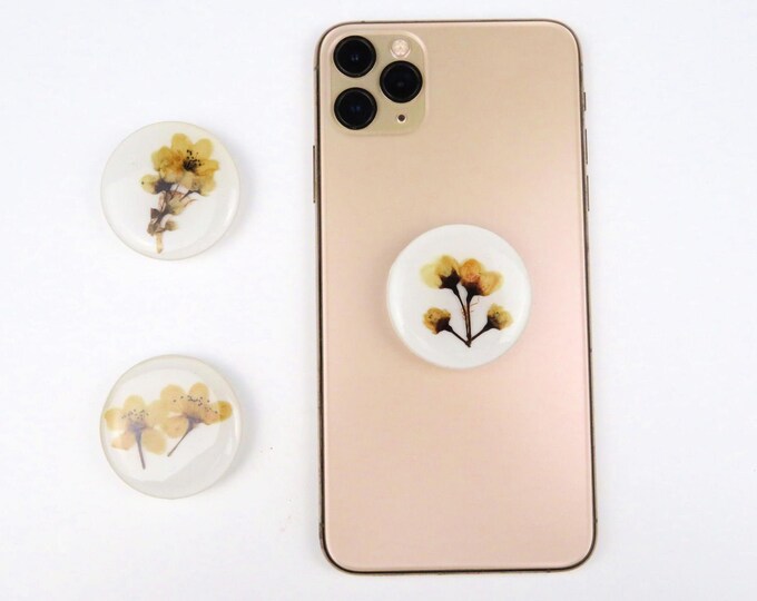 Yellow Pressed Flower Resin Pop Socket