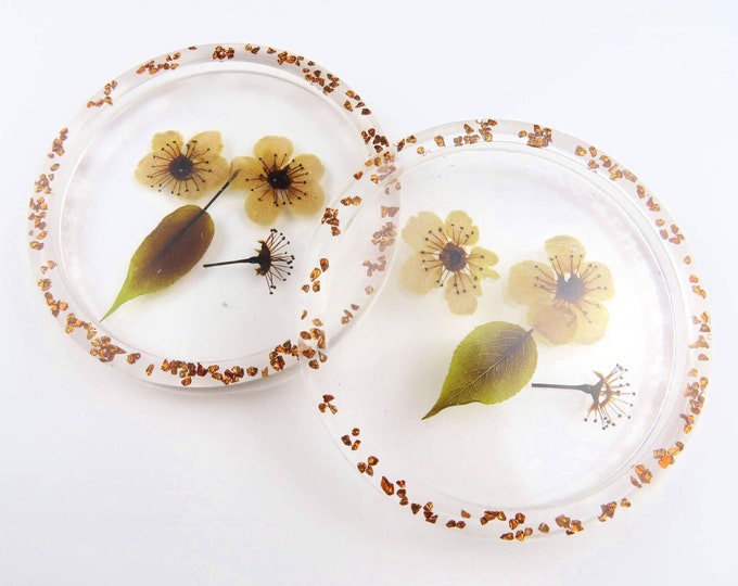 Brown Pressed Flower Clear Resin Coasters