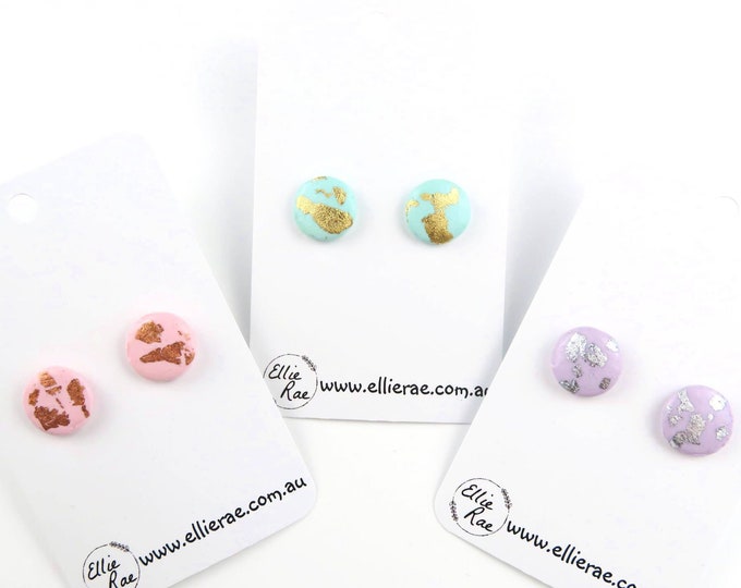 Large Pastel and Foil Polymer Clay Stud Earrings