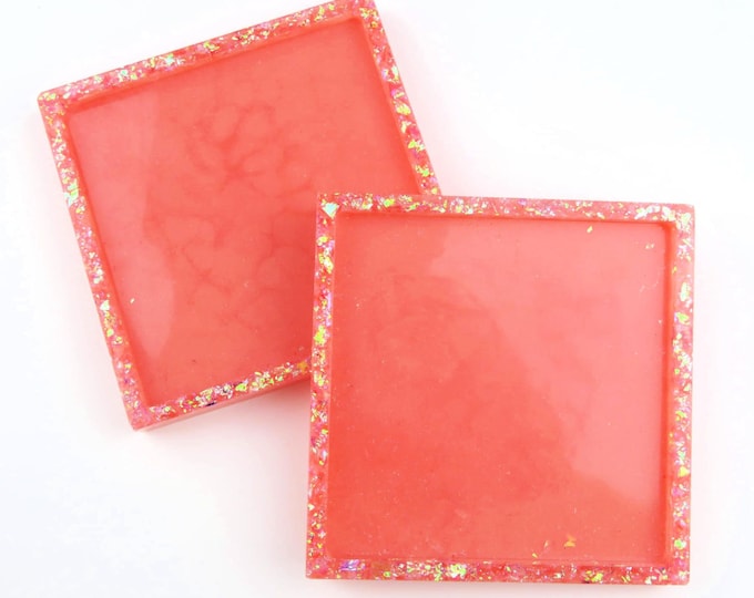 Pink and Iridescent Glitter Square Coasters