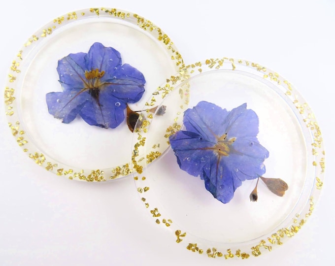 Purple and Gold Pressed Flower Clear Resin Coasters