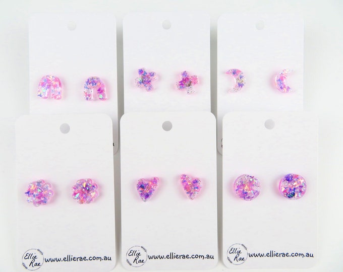 Large Pink Butterfly Glitter Resin Stud Earrings