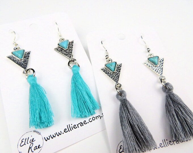 Turquoise Arrow Charm and Tassel Dangle Earrings