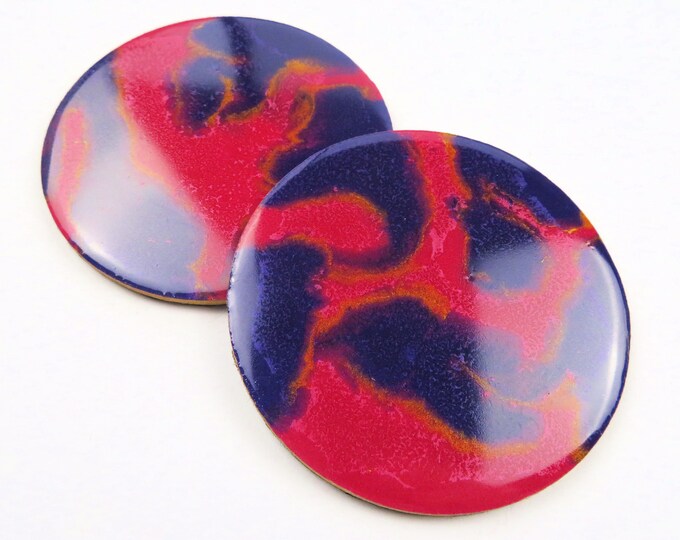 Pink Purple and Gold Pearl Pigment Round Resin Ripple Coaster Duo