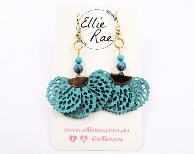 Turquoise Malachite and Faux Leather Tassel Dangle Earrings