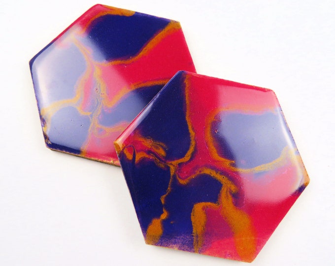 Pink Purple and Gold Hexagon Pearl Pigment Resin Coaster Duo