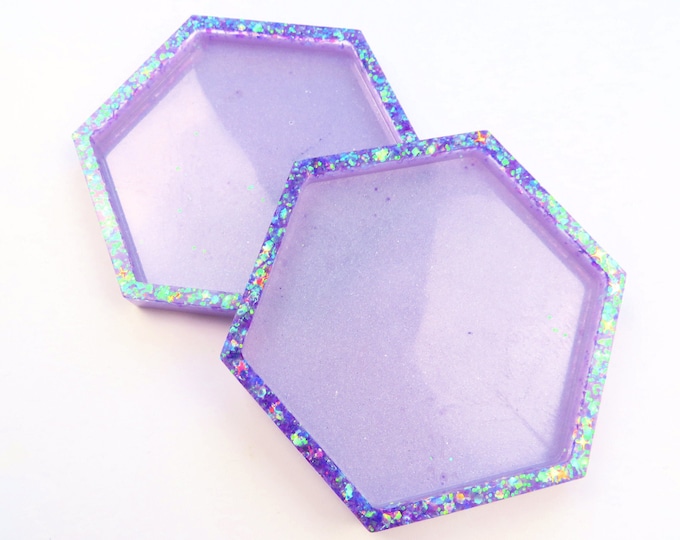 Iridescent Purple Glitter Edge Hexagon Coasters Large