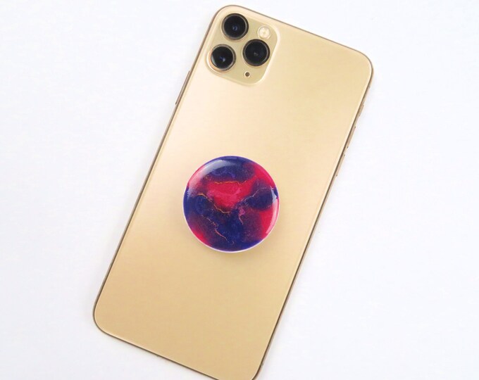 Pink Purple and Gold Ripple Pearl Pigment Resin Pop Socket Phone Grip Stand