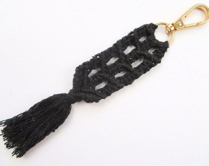 Black Cotton Macrame Key Chain with Gold Findings