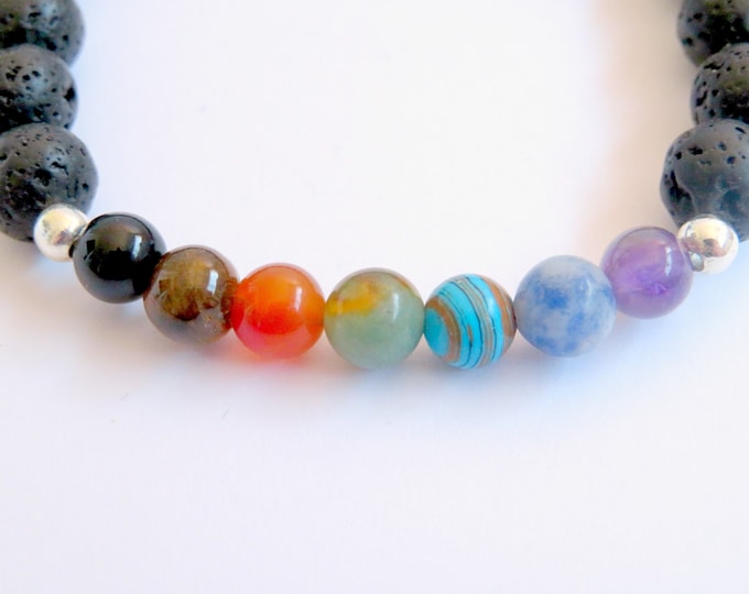 Chakra Gemstone and Lava Bead Bracelet