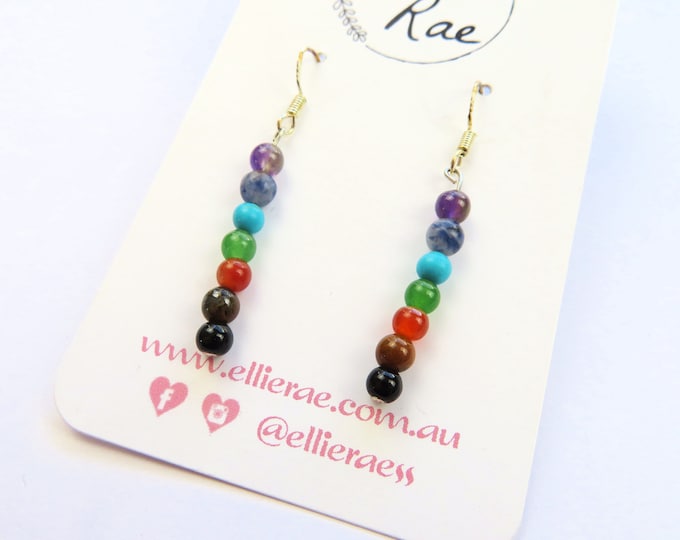 Chakra Genuine Crystal Gemstone Beaded Dangle Earrings