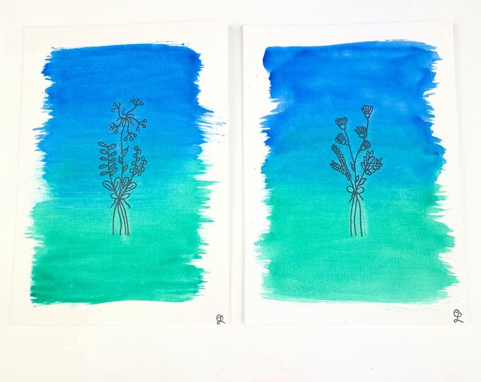 Water Colour Pastel Ombre Flowers Gift Card, Greeting Card, Birthday Card