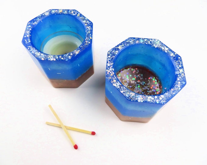Blue Resin Glitter Tea Light Holder