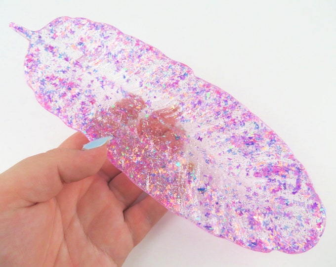 Pink Butterfly Glitter Feather Jewellery Dish Tray