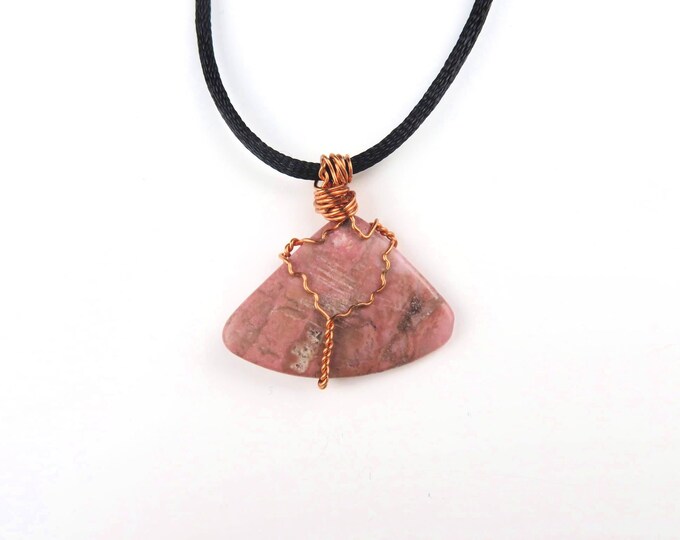 Rhodonite Wire Wrapped Crystal Gemstone Pendant Necklace