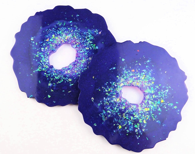 Purple Iridescent Agate Slice Look Resin Coasters